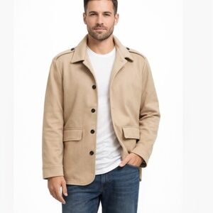 MANLY Classic Button Front Patch Pocket Cotton/Linen Blend Beige Size Large NWT